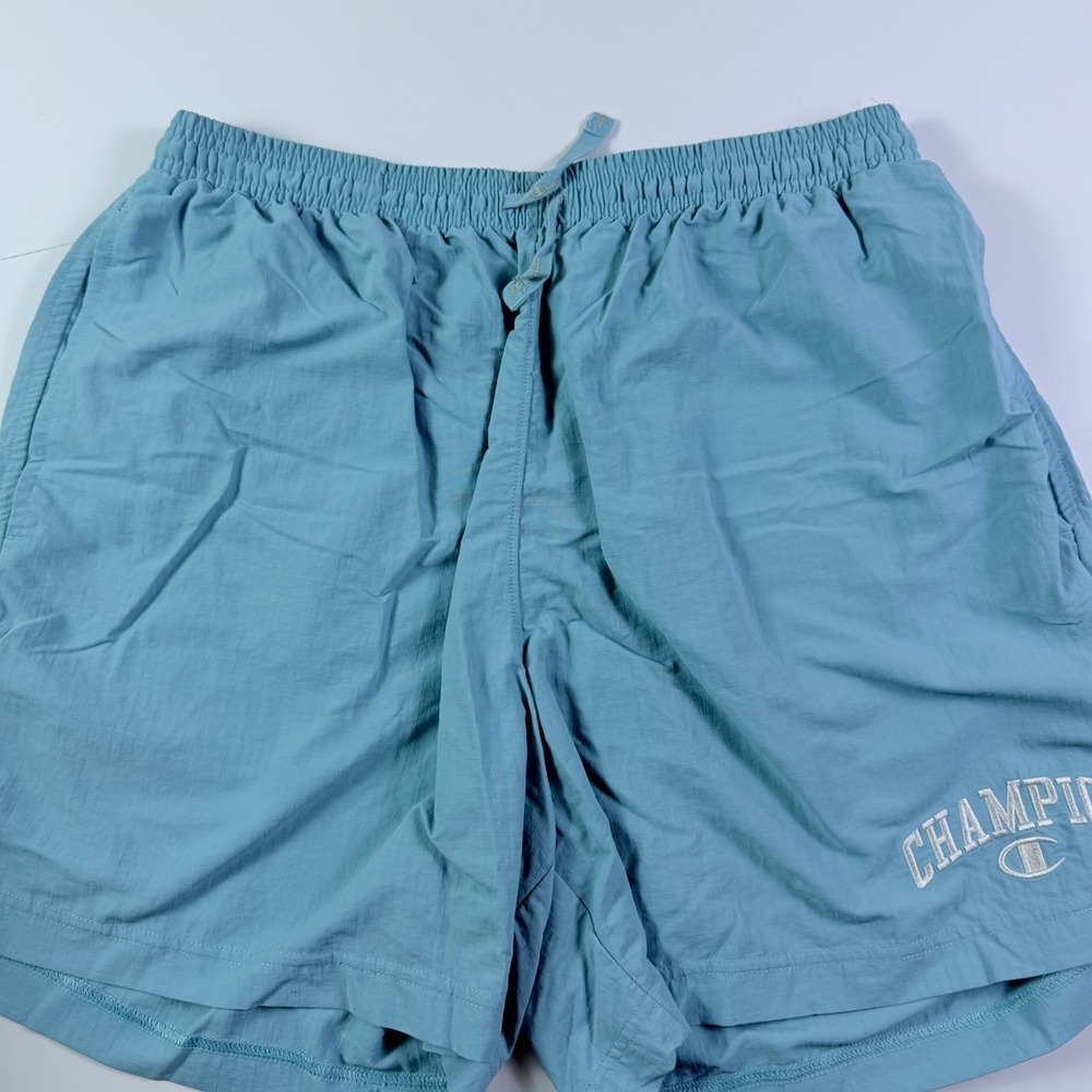 Champion Mens Blue Swim Trunks Retro Logo Embroidered Logo Mesh Lined Medium